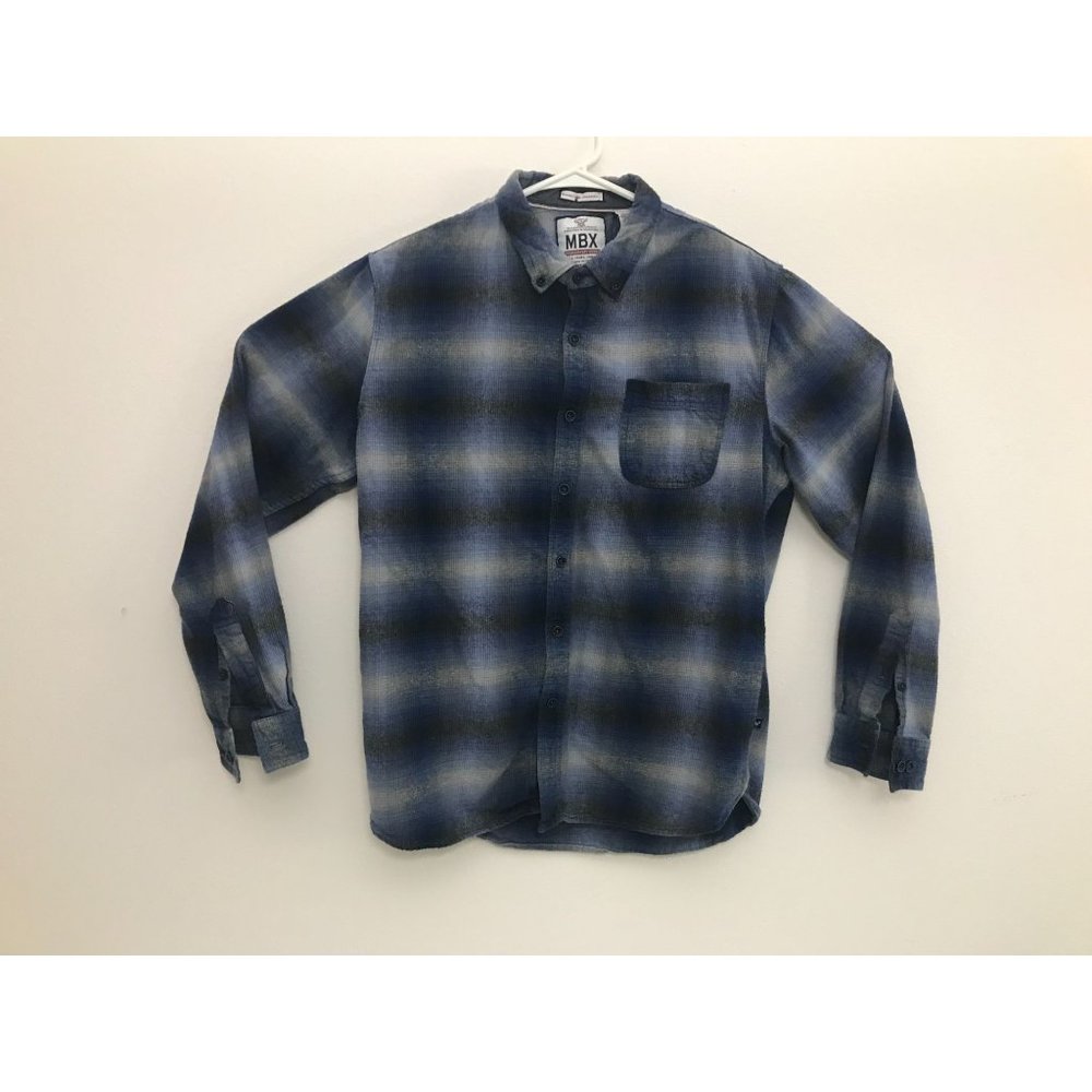 MBX Mens L Blue Slim Fit Plaid Shirt *11